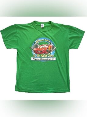 Vintage Lightning McQueen Cars T Shirt Men's Medium Green Russell Disney Race